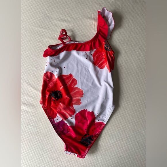 Girls 10 red and white Penelope Plumm poppy one piece swimsuit - Picture 3 of 5